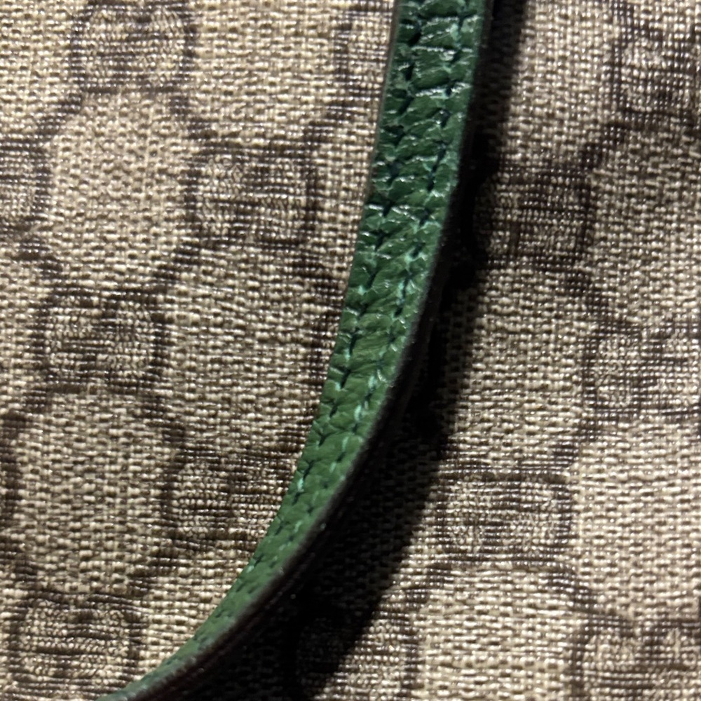 AUTHENIC Gucci Brown Monogram Tote with Green Leather Handles - Picture 12 of 16
